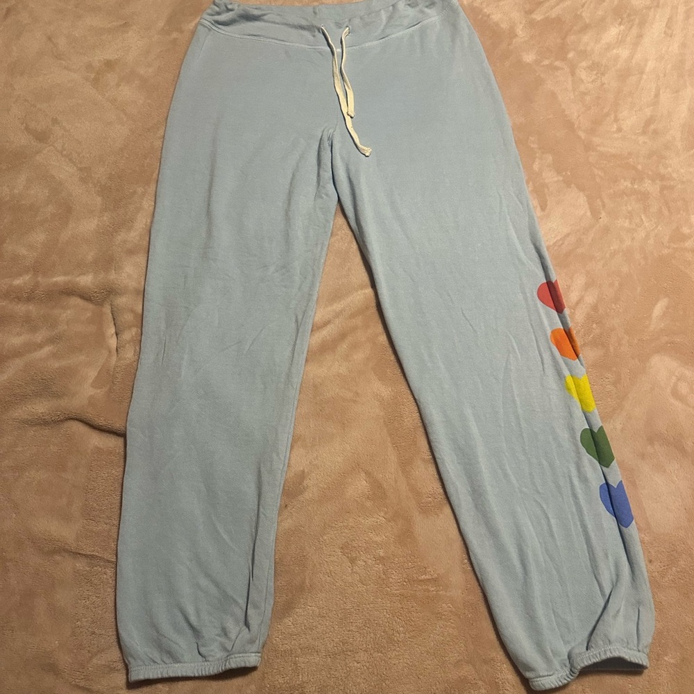 Sundry Light Blue Joggers with Rainbow Hearts